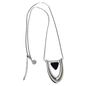 WHBM Long Statement Piece 15” Necklace Black Stone and Silver Toggle Pendant